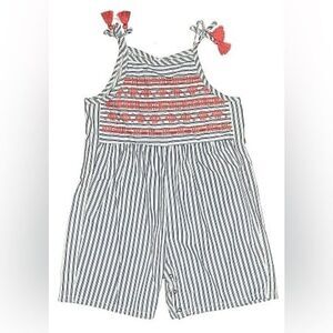 EUC Curious Girls Blue White Striped Romper Embroidery Design - Size 4T